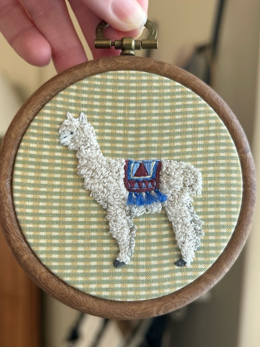 Handmade Cream Alpaca Embroidery Hoop Wall Art
